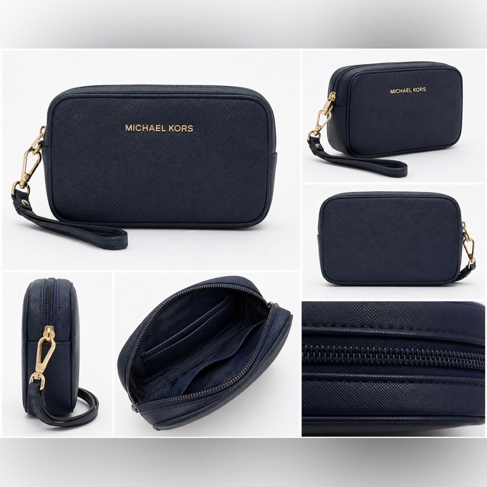 Michael Kors Navy Saffiano Leather Wristlet